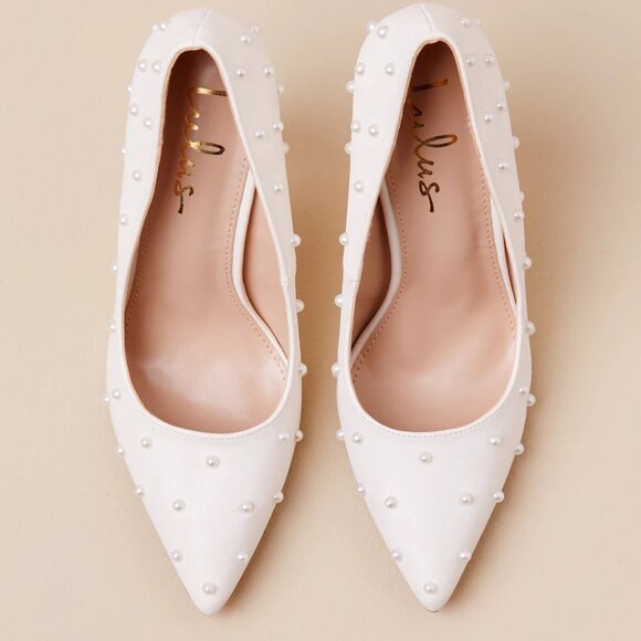 Lulu's Petitee White Pearl Pointed-Toe Pumps - Picture 3 of 4